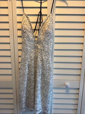 Trixxi White Mini Dress with Black Lace Detail
